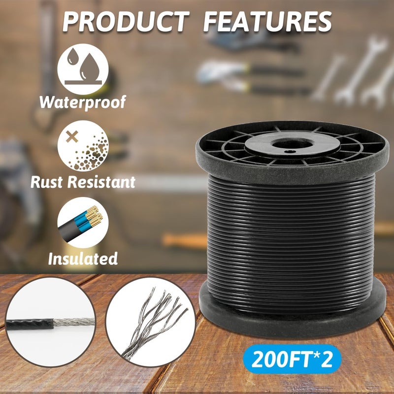 GUATTINE 400 Ft String Light Hanging Kit Outdoor, Nylon Coated Stainless Steel 304 Wire Rope, String Light Kit Included Enough Accessories, Guide Wire for Outdoor String Lights, Patio Lights, Camping Lights - Image 3